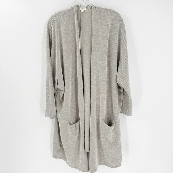 DONNI Gray Striped Ribbed Knit Pockets Open Front Cardigan Women's One Size Plus - Picture 1 of 8